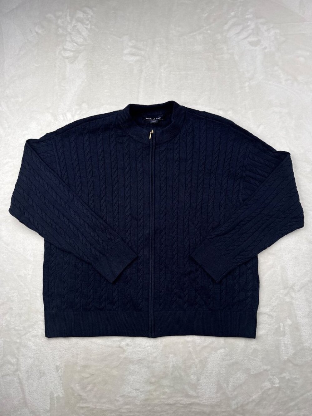 Nautica Jeans Womens Navy Cable Knit Full-Zip Sweater Size L Cotton Blend